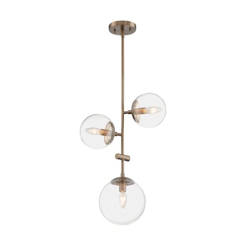 Main product image of Sky 3 Light Pendant Fixture Burnished Brass Finish Clear Glass