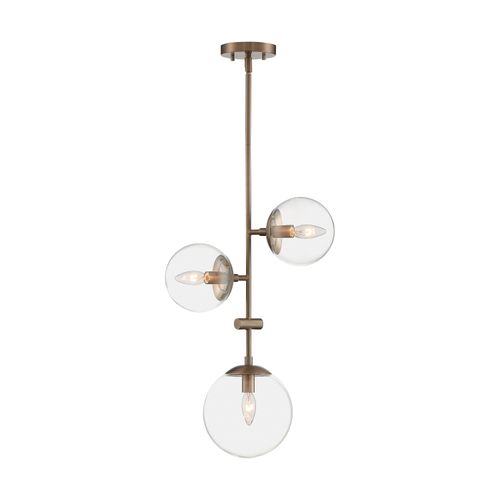 Main product image of Sky 3 Light Pendant Fixture Burnished Brass Finish Clear Glass
