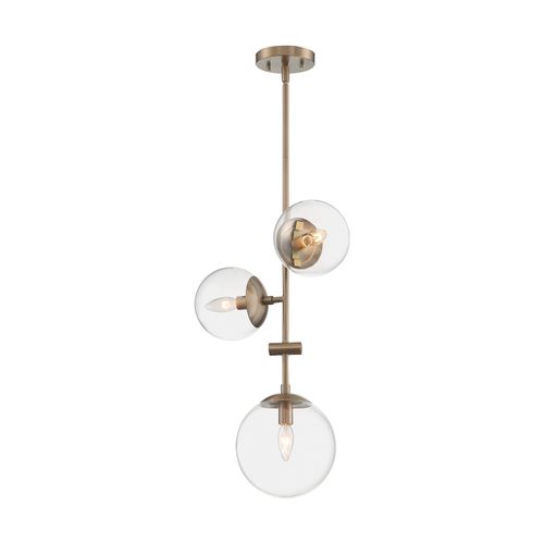 Main product image of Sky 3 Light Pendant Fixture Burnished Brass Finish Clear Glass