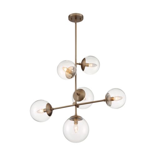 Main product image of Sky 6 Light Pendant Fixture Burnished Brass Finish Clear Glass