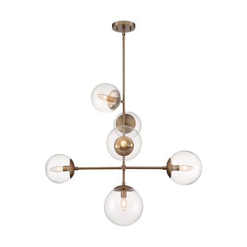 Main product image of Sky 6 Light Pendant Fixture Burnished Brass Finish Clear Glass