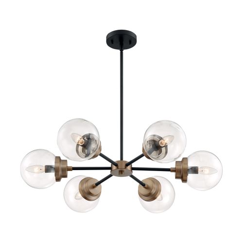 Main product image of Axis 6 Light Chandelier Fixture Matte Black Finish w/ Brass Accents Clear Glass