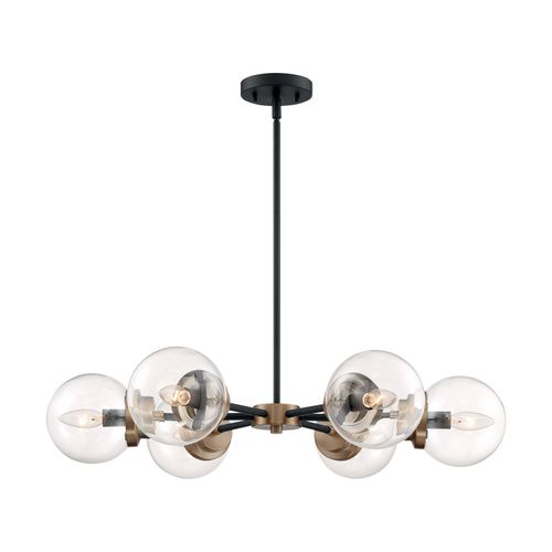 Main product image of Axis 6 Light Chandelier Fixture Matte Black Finish w/ Brass Accents Clear Glass