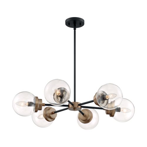 Main product image of Axis 6 Light Chandelier Fixture Matte Black Finish w/ Brass Accents Clear Glass