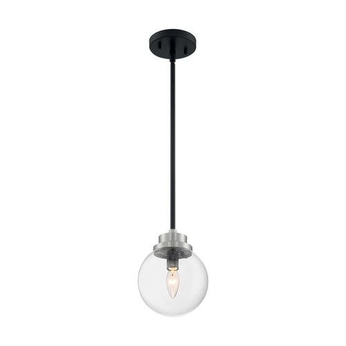 Main product image of Axis 1 Light Pendant Fixture Matte Black Finish w/ Brushed Nickel Accents Clear Glass
