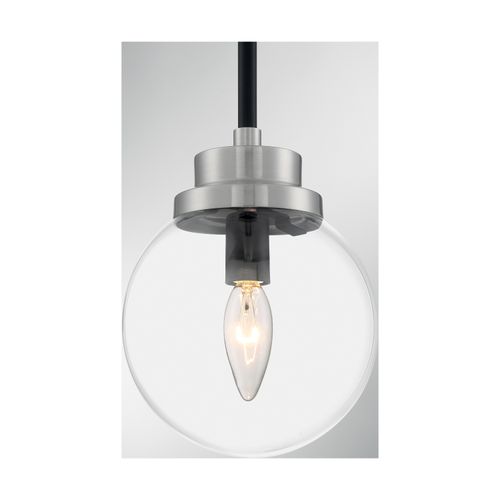 Main product image of Axis 1 Light Pendant Fixture Matte Black Finish w/ Brushed Nickel Accents Clear Glass