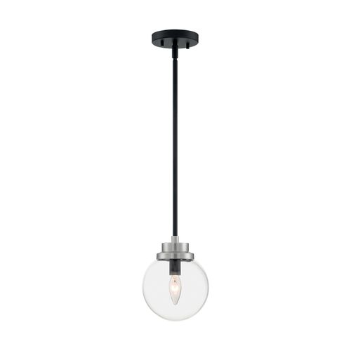 Main product image of Axis 1 Light Pendant Fixture Matte Black Finish w/ Brushed Nickel Accents Clear Glass