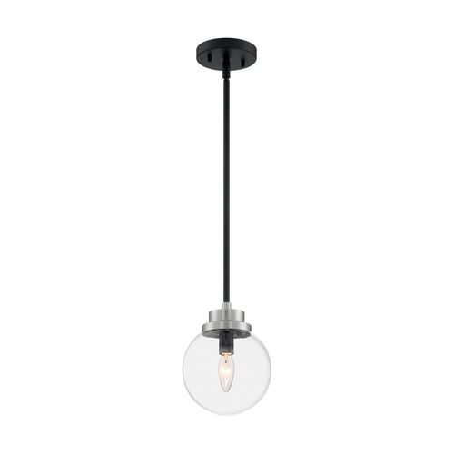 Main product image of Axis 1 Light Pendant Fixture Matte Black Finish w/ Brushed Nickel Accents Clear Glass