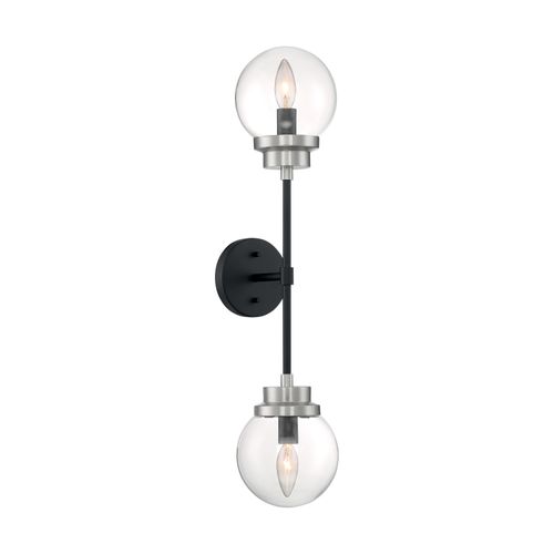 Main product image of Axis 2 Light Wall Sconce Fixture Matte Black Finish w/ Brushed Nickel Accents Clear Glass