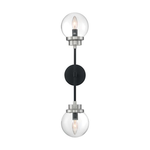 Main product image of Axis 2 Light Wall Sconce Fixture Matte Black Finish w/ Brushed Nickel Accents Clear Glass