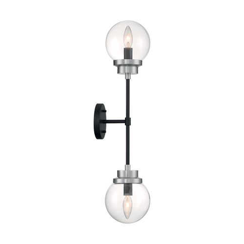 Main product image of Axis 2 Light Wall Sconce Fixture Matte Black Finish w/ Brushed Nickel Accents Clear Glass
