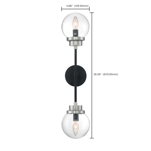 Main product image of Axis 2 Light Wall Sconce Fixture Matte Black Finish w/ Brushed Nickel Accents Clear Glass