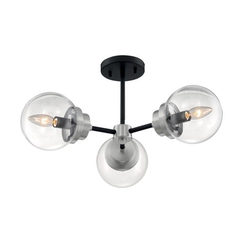 Main product image of Axis 3 Light Semi-Flush Fixture Matte Black Finish w/ Brushed Nickel Accents Clear Glass
