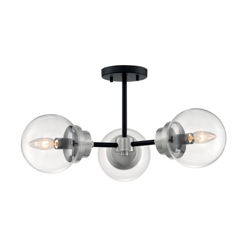 Main product image of Axis 3 Light Semi-Flush Fixture Matte Black Finish w/ Brushed Nickel Accents Clear Glass