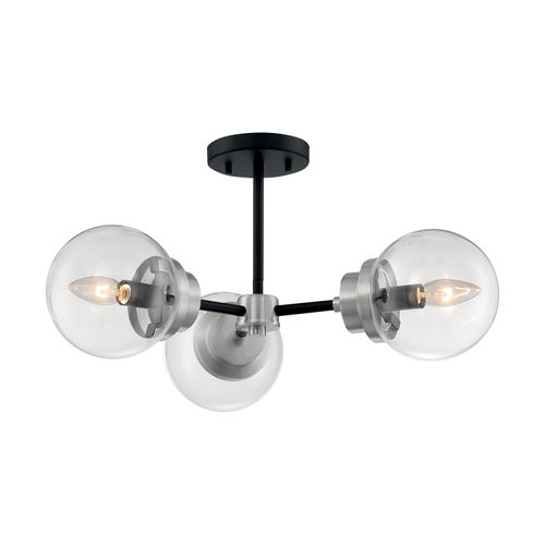 Main product image of Axis 3 Light Semi-Flush Fixture Matte Black Finish w/ Brushed Nickel Accents Clear Glass