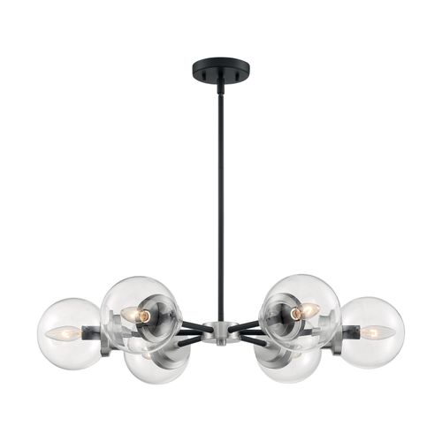 Main product image of Axis 6 Light Chandelier Fixture Matte Black Finish w/ Brushed Nickel Accents Clear Glass