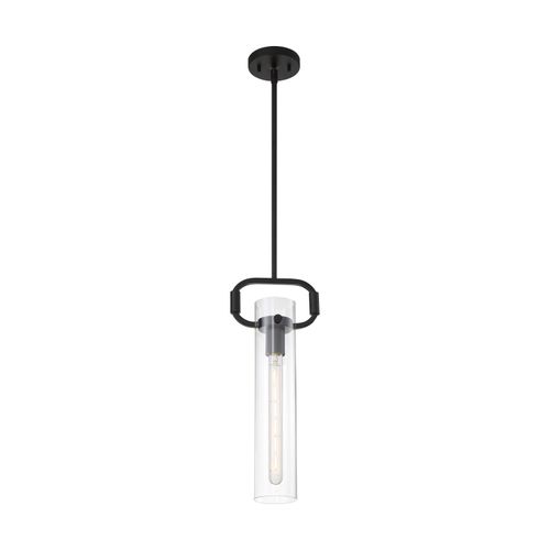 Main product image of Teresa 1 Light Cylinder Pendant Fixture Matte Black Finish w/ Clear Glass