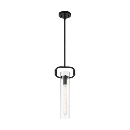Main product image of Teresa 1 Light Cylinder Pendant Fixture Matte Black Finish w/ Clear Glass