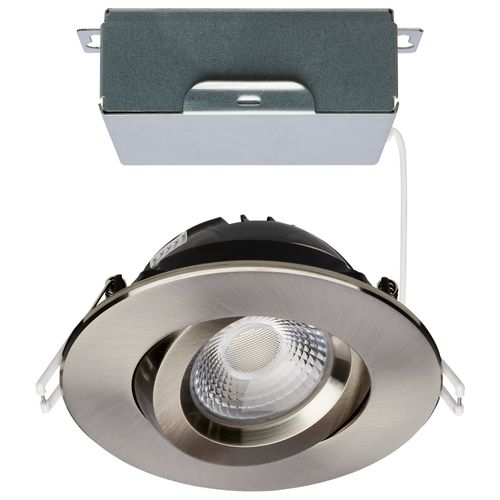 Main product image of 12 Watt LED Direct Wire Downlight Gimbaled 4" CCT Selectable Round Remote Driver Brushed Nickel Finish 850 Lumens 120 Volt