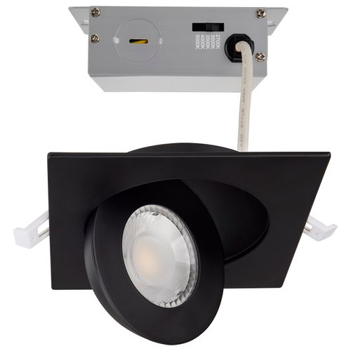 Main product image of 9 Watt CCT Selectable LED Direct Wire Downlight Gimbaled 4 Inch Square Remote Driver Black