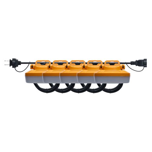 Main product image of 60 Watt LED High-Lumen Industrial/Commercial String Light 5 Interconnected Lamps 5000K 50 Foot Integrated Cord 120 Volt