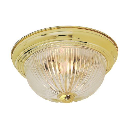 Main product image of 2 Light 11" Flush w/ Clear Ribbed Glass Polished Brass Finish