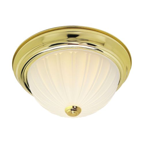 Main product image of 2 Light 11" Flush w/ Frosted Melon Glass Polished Brass Finish