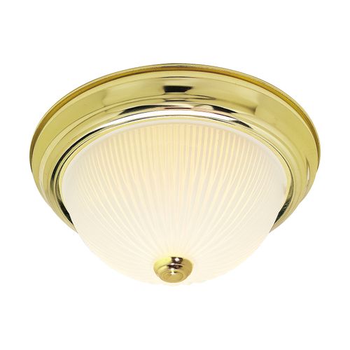 Main product image of 2 Light 11" Flush w/ Frosted Ribbed Polished Brass Finish