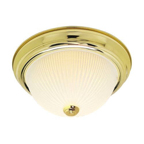 Main product image of 2 Light 13" Flush w/ Frosted Ribbed Polished Brass Finish