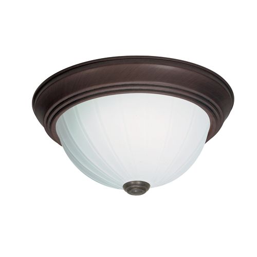 Main product image of 2 Light 11" Flush w/ Frosted Melon Glass Old Bronze Finish