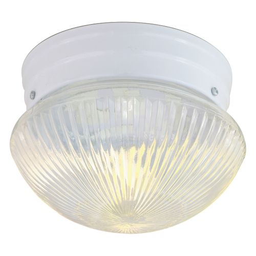 Main product image of 1 Light 8" Flush w/ Clear Ribbed Glass White Finish (Pack of 2)