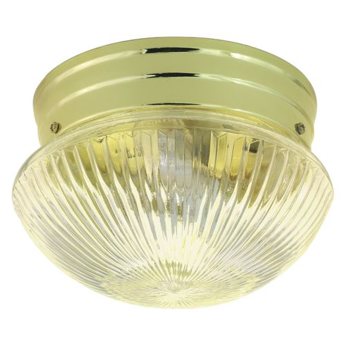 Main product image of 2 Light 10" Flush w/ Clear Ribbed Glass Polished Brass Finish (Pack of 2)