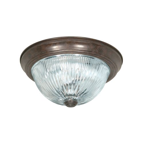 Main product image of 2 Light 11" Flush Mount Clear Ribbed Glass Old Bronze Finish