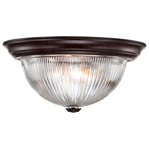 Main product image of 2 Light 13" Flush Mount Clear Ribbed Glass Old Bronze Finish