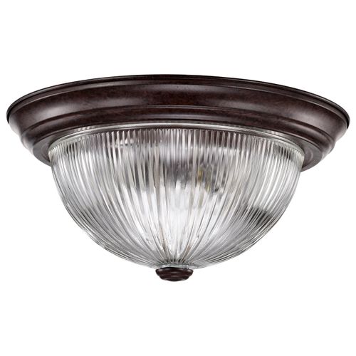 Main product image of 2 Light 13" Flush Mount Clear Ribbed Glass Old Bronze Finish