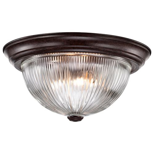 Main product image of 2 Light 13" Flush Mount Clear Ribbed Glass Old Bronze Finish