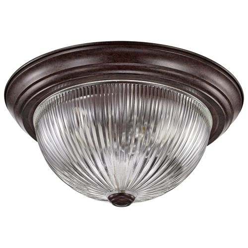 Main product image of 2 Light 13" Flush Mount Clear Ribbed Glass Old Bronze Finish