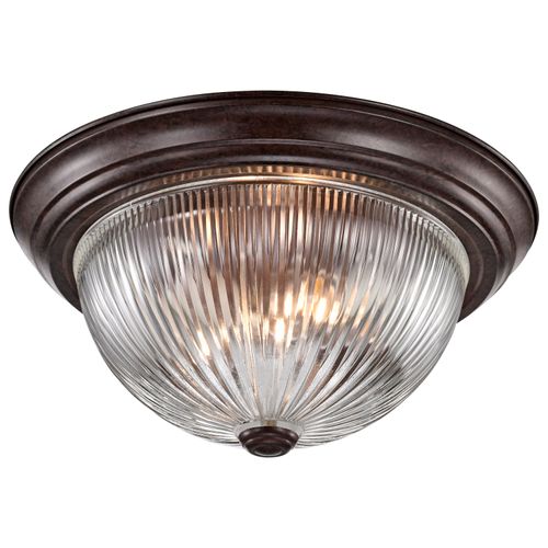 Main product image of 2 Light 13" Flush Mount Clear Ribbed Glass Old Bronze Finish