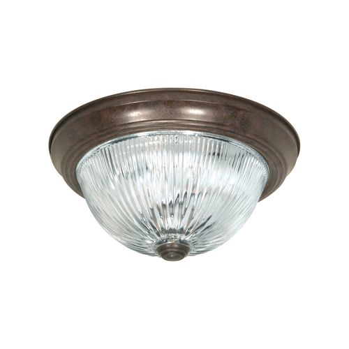 Main product image of 3 Light 15" Flush Mount Clear Ribbed Glass Old Bronze Finish