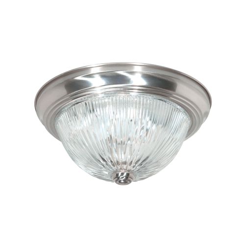 Main product image of 2 Light 11" Flush Mount Clear Ribbed Glass Brushed Nickel Finish