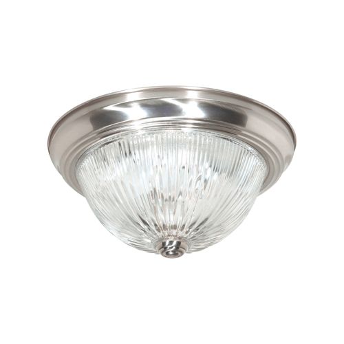 Main product image of 2 Light 13" Flush Mount Clear Ribbed Glass Brushed Nickel Finish