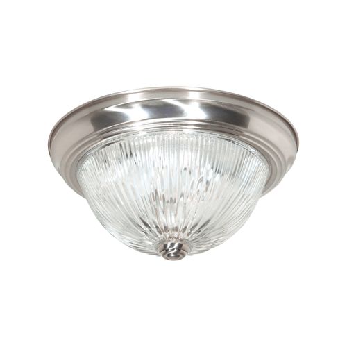 Main product image of 3 Light 15" Flush Mount Clear Ribbed Glass Brushed Nickel Finish