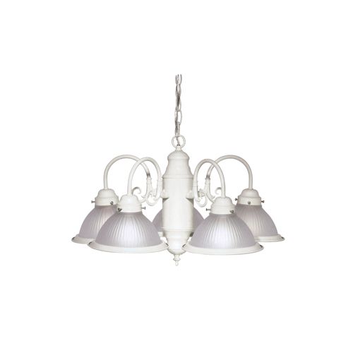 Main product image of 5 Light 22" Chandelier w/ Frosted Ribbed Shades Textured White Finish