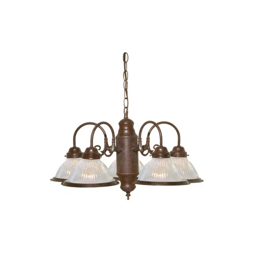 Main product image of 5 Light 22" Chandelier w/ Frosted Ribbed Shades Old Bronze Finish