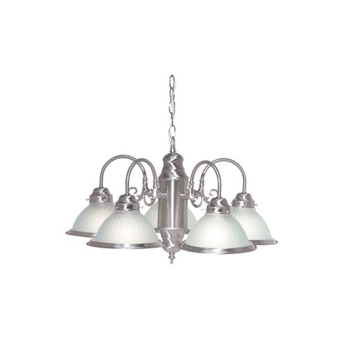 Main product image of 5 Light 22" Chandelier w/ Frosted Ribbed Shades Brushed Nickel Finish