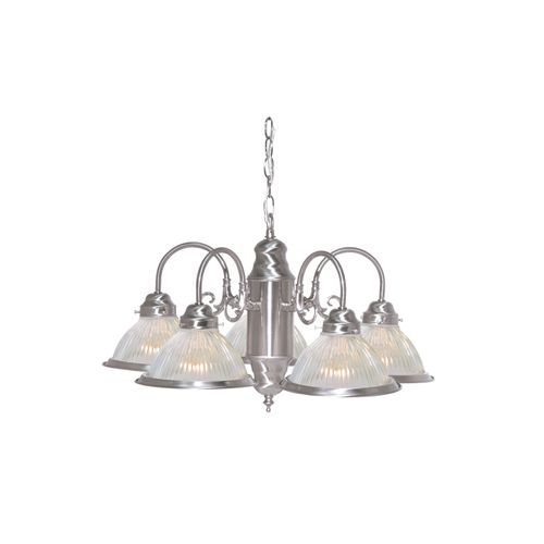 Main product image of 5 Light 22" Chandelier w/ Frosted Ribbed Shades Brushed Nickel Finish
