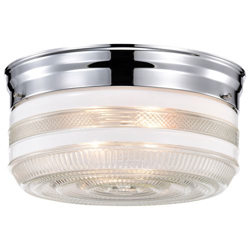 Main product image of 2 Light 10" Flush Mount Large Crystal / White Drum Polished Chrome Finish (Pack of 2)