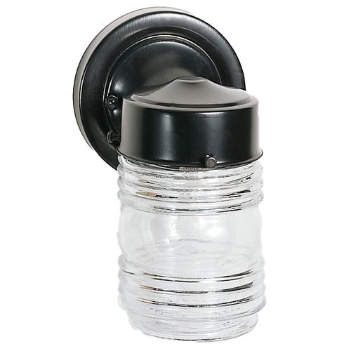 Main product image of 1 Light 6" Porch Wall Mason Jar w/Clear Glass Black Finish (Pack of 2)