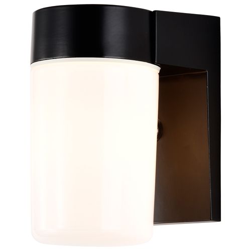 Main product image of 1 Light 8" Utility Wall Mount w/ White Glass Cylinder Black Finish
