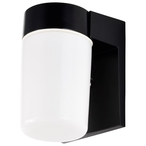 Main product image of 1 Light 8" Utility Wall Mount w/ White Glass Cylinder Black Finish